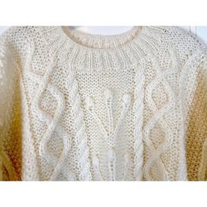Vintage Handknit fisherman Knit Sweater Cream Washable Size M Cottagecore cozy
